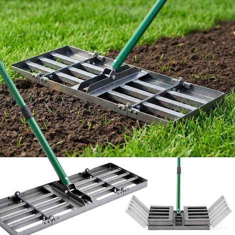 Lawn Leveling Rake - 30" x 10" - Heavy Duty Lawn Leveling Rake with Adjustable Handle from 33 to 77 Inches - Folding Garden Rake for Soil, Sand, Gravel (1/5)