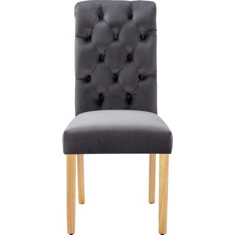 Sillas de comedor de terciopelo grises, 6 piezas, patas de roble (1/5)