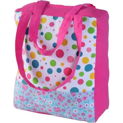 HOMESCAPES Cotton Multi Dots & Butterflies Design Shopping Bag, 27 x 32 x 11 cm (1/3)