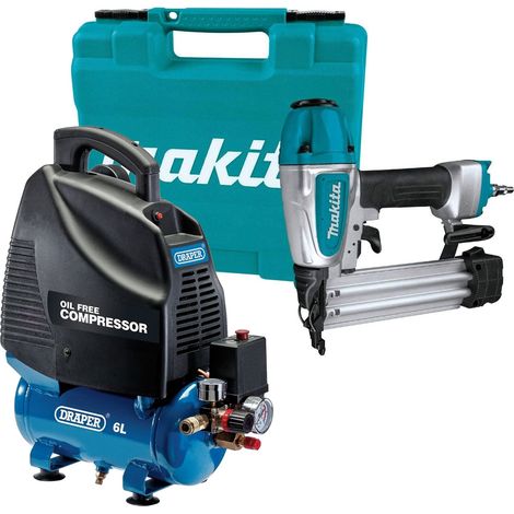Makita AF506 18g Gauge Brad Air Pin Nailer In Case + 6l Air Compressor 116psi 8b (1/5)