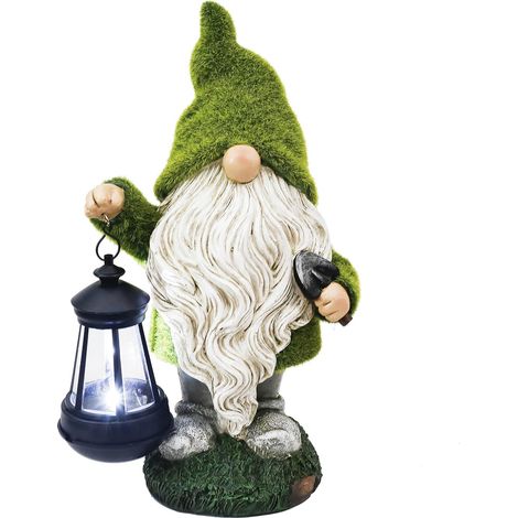 33cm Drôle Nain Statue de Jardin Extérieur Ornements, Étanche Résine Figurine Nain de Jardin avec Solaire Lampes pour Cour Extérieure Décoration, Statue De GNOME Solaire (1/5)