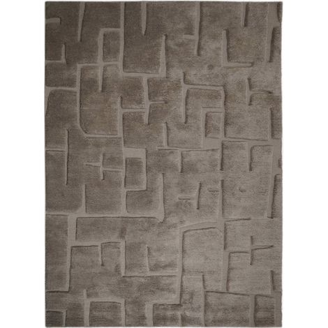Tapis amande en laine à relief graphique - amande (1/3)