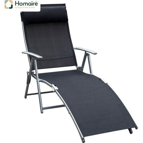 HOMAIRE Sonnenliege klappbar Gartenliege mit Kissen Metall und Stoff Schwarz für Strand und Terrasse (1/5)