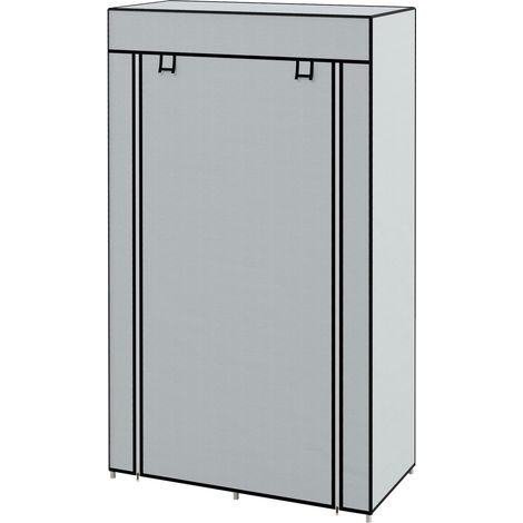 Armario De Tela, Armario Ahorra Espacio Con 5 Compartimentos Y Barra Para Ropa, Cremallera, Armario Plegable, Gris Claro