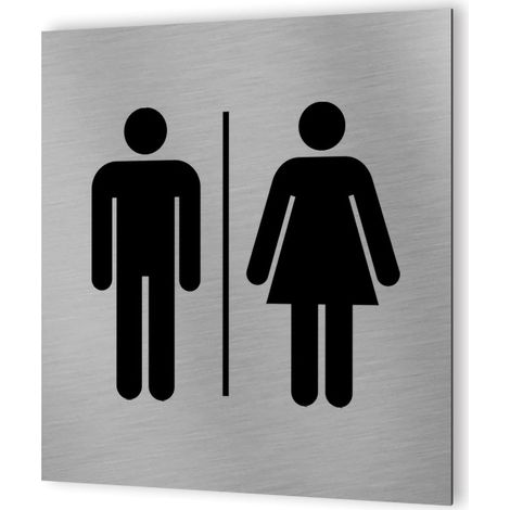 Pictogramme WC format 20 cm x 20 cm en Dibond Aluminium brossé - Modèle toilettes Homme / Femme (1/5)