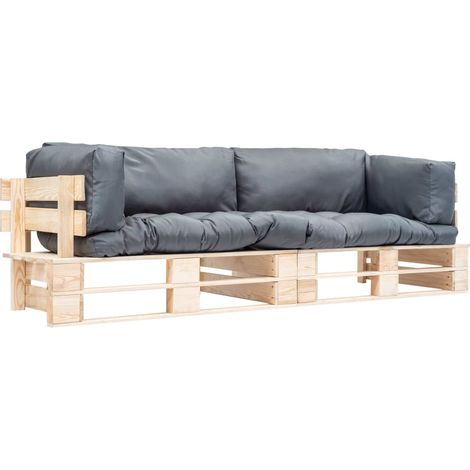Set Divani Giardino Pallet 2pz con Cuscini Grigi Legno di Pino vidaXL (1/5)