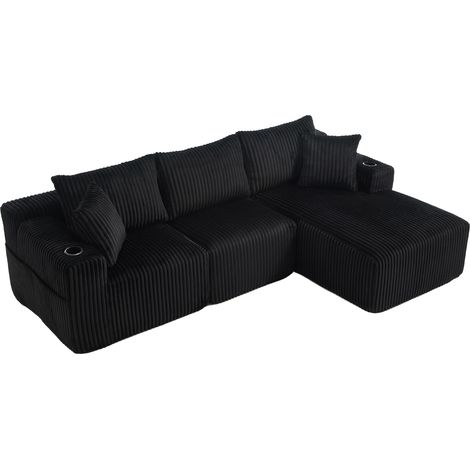 CHICFURN Sofá modular con chaise longue 257x160x62 cm tejido acanalado negro, 5 cojines (1/5)