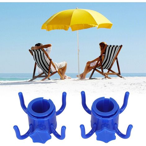 Porte-parapluie de plage [2 pièces] Housses plastique bleues pour parasol 4 crochets pour serviette chapeau lunettes de soleil ajustable (1/5)