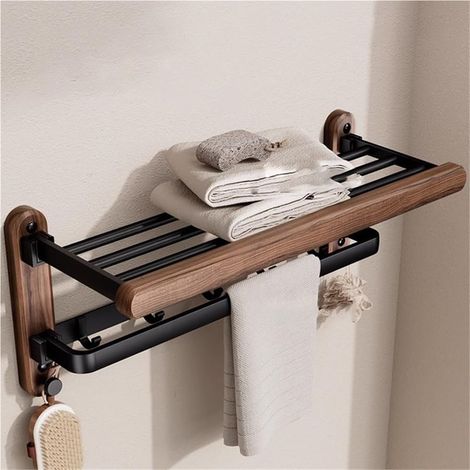 Porte-serviettes mural pliable, porte-serviettes de salle de bain peu encombrant, étendoir pliable pour vêtements et serviettes, rangement compact pour serviettes de salle de bain et de cuisine (1/4)