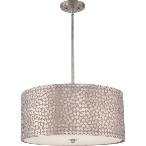 Hängeleuchte Deckenleuchte Esszimmerlampe Pendellampe Metall Leinen Silber (1/5)