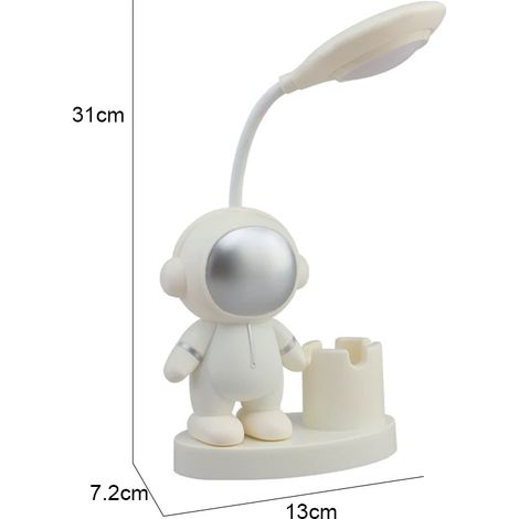 (Blanc) Lampe de bureau LED flexible en forme d'astronaute, créative et mignonne, avec taille-crayon intégré. (1/5)