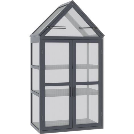 Frühbeet Mini Gewächshaus 3 Ebenen Treibhaus Pflanzenbeet mit aufklappbarem Dach Doppeltüren aus Holz Natur 70,5 x 42 x 132 cm