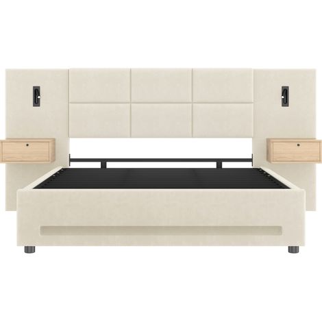 Letto contenitore 180 x 200 cm in velluto beige con testiera, LED e USB-C (1/5)