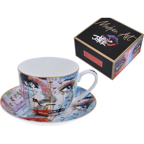 Grande tasse à petit-déjeuner avec soucoupe, cadeau en porcelaine Louis Jover