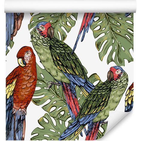 Papel pintado de loros coloridos para salón y dormitorio, 50x1000 cm. (1/5)