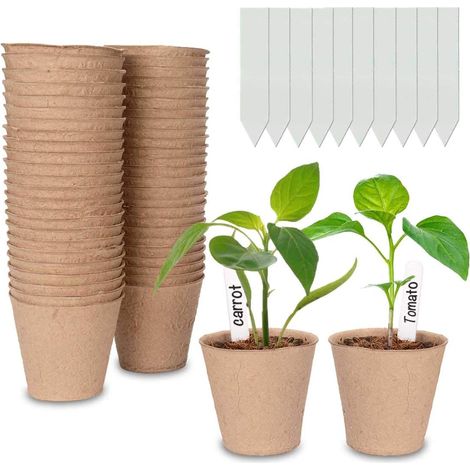 Lot de 50 pots de semis s en fibre de 8 cm, pour plantes, fleurs et jardin.