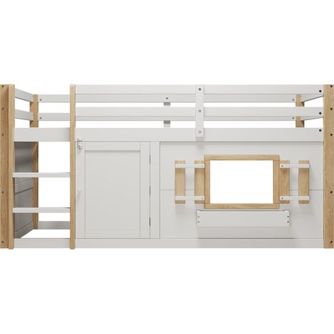 Kinder-Hochbett 90 x 200 cm weiß mit Leiter, Lattenrost inklusive, Holz und MDF (1/5)