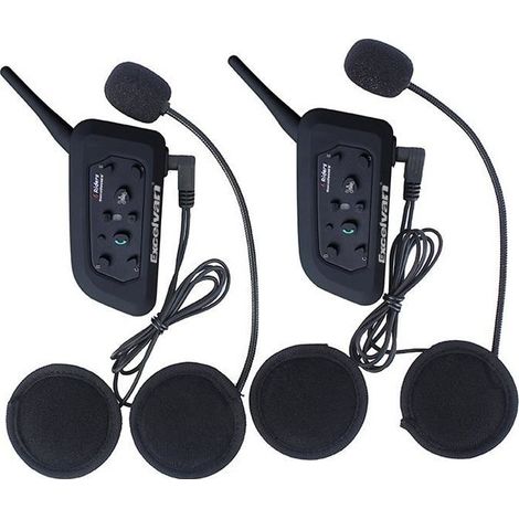 Excelvan V6 Bluetooth Motorrad-Intercom 2er-Pack Kabelloses Walkie-Talkie-Lautsprecher-Headset für 6 Fahrer Schwarz (1/4)