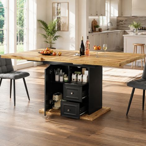 Tavolo allungabile 110/140 x 80 x 75 cm con vano in MDF e metallo color legno HAVRYA (1/5)