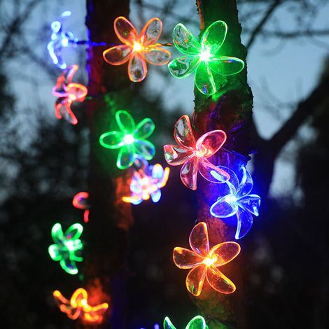 Guirlande solaire LED extérieure 9,5 m avec 50 fleurs colorées – Décoration lumineuse pour jardin, terrasse ou fête, lumière d’ambiance rechargeable sans fil, résistante aux intempéries-lsw