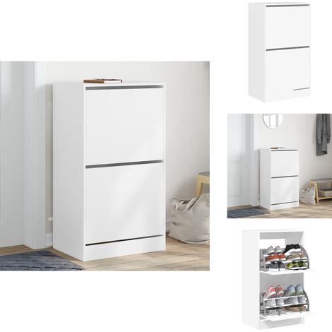 Armoire à chaussures 2 tiroirs rabattables blanc 60x42x108 cm - Meuble Chaussure - Étagère Chaussure - Range Chaussures - Rangement Intérieur - Meuble Entrée (1/5)