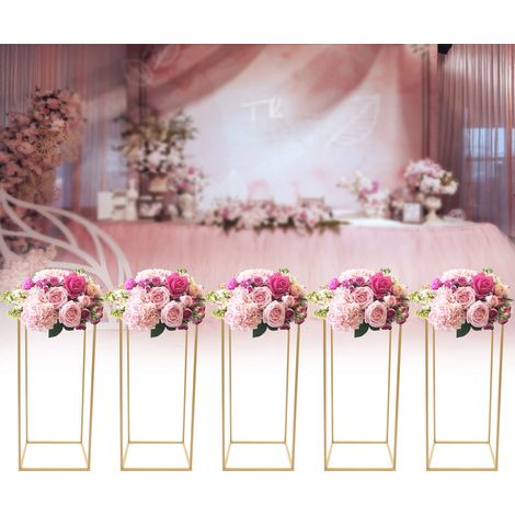 5 Stück Gold Blumenständer Metall, Hochzeitsvase Blumensäule Rechteckige, Goldvasen Säule Dekosäule Pflanzenständer für Hochzeit Herzstück Tische Wohnzimmer Cafe, 28 x 28 x 60cm