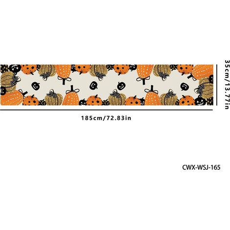 Nappe d'Halloween neuve, chemin de table, décoration de fond de bureau pour fête sur terrasse, fanion décoratif pour ambiance festive - 180 x 30 cm (polyester) - 8