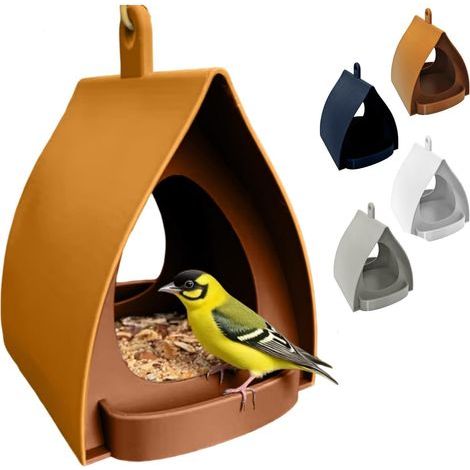 Mangeoire à Oiseaux pour Extérieur, Mangeoire à Oiseaux Sauvages Suspendue en Forme de Cabane avec Toit, Résistant Aux Intempéries, Maison Pluie d'extérieur pour Oiseau et écureuils (Jaune) (1/5)
