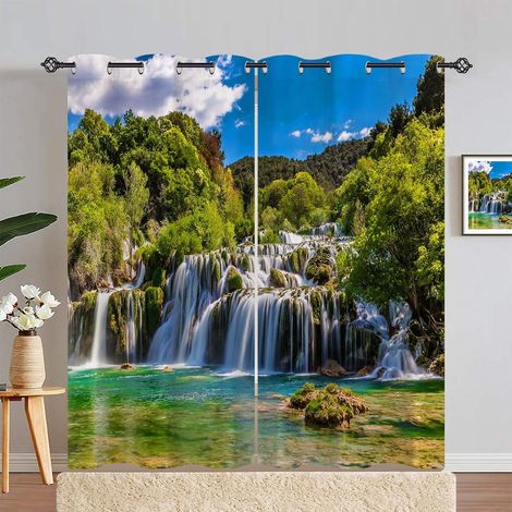 Rideau Occultant Nature Forêt Cascade Rivière Rideau Thermique Isolant Tenture Opaque à Oeillets Draperies Intérieurs pour Maison Chambre Salon 2 Panneaux L 140 x H 280 cm - 140L X 280H cm (2 Panneaux (1/5)