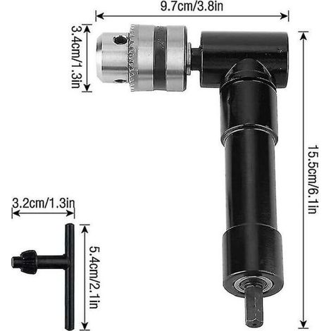 Mandrin de perceuse à angle droit, mandrin à angle droit 90 auto-serrant, arbre électrique de 1 à 10 mm, outil d'extension de perceuse, pour espace de travail dans les coins étroits (1/5)