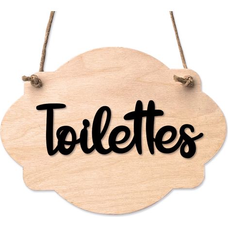 Plaque de porte en bois avec ventouse et cordelette Panneau ouvert fermé, pancarte toilettes, salle de bain.- Bois clair - Toilettes