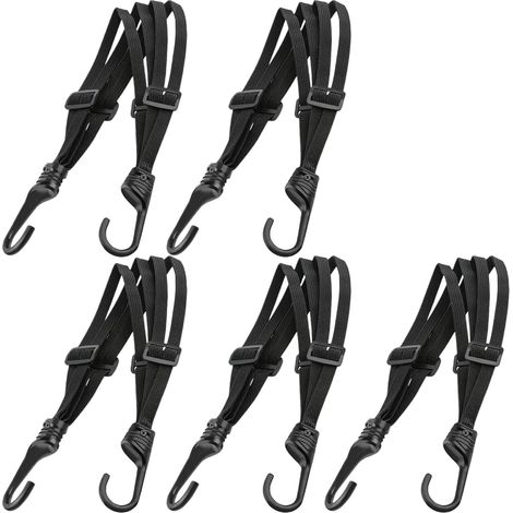 Sangle en caoutchouc de 61 cm (24 pouces), lot de 5 sangles universelles pour casque et bagages de moto, sangle en caoutchouc réglable pour moto avec 2 crochets, sangle de tension fendue à quatre fils (1/5)