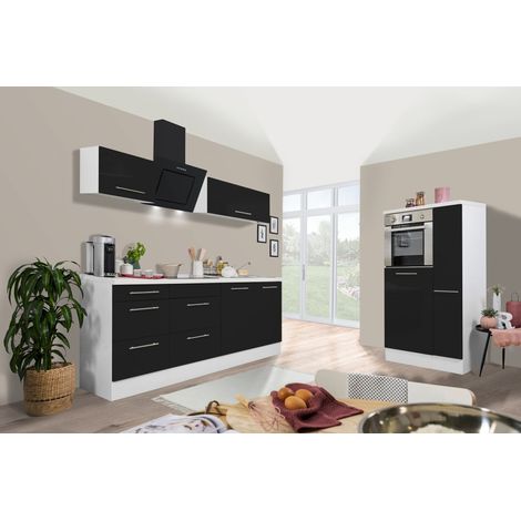 Cuisine Kitchenette Bloc cuisine Blanc Noir Amanda 300 cm Respekta Premium