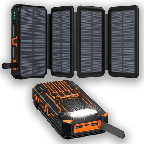 Batterie externe solaire 36800 mAh – Batterie externe étanche équipée de 4 panneaux solaires,Lampe LED,2 ports USB-A et 1 port USB-C, idéale pour le camping, la recharge de téléphones portables et de (1/5)