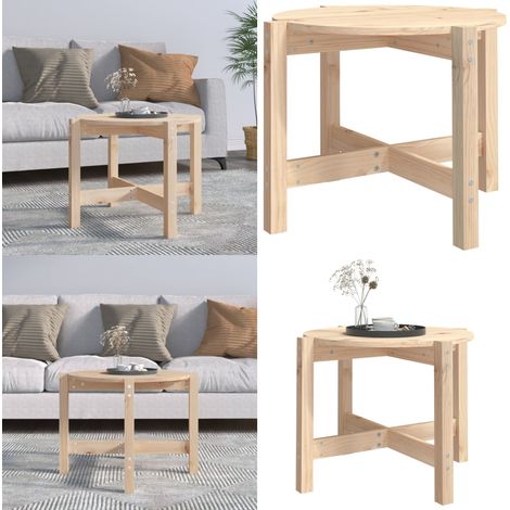 Table basse Ø 62,5x45 cm Bois massif de pin - Table Basse - Meuble Salon - Table Ronde - Table Bois - Design Classique - Home & Living (1/5)