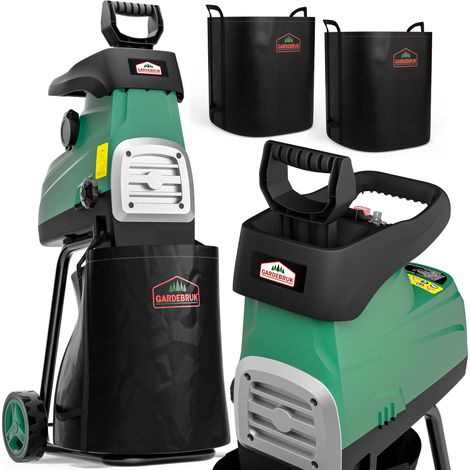 Gardebruk – Broyeur de végétaux électrique 3100 W – Branches jusqu'à 44 mm – 2 sacs 60L – Moteur à haute efficacité – Fonctionnement silencieux