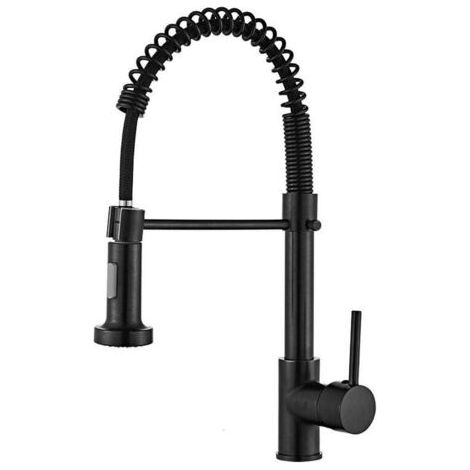 Pair Robinet Cuisine,Noir, Mitigeur Cuisine avec Pulvérisateur Extractible,Pivotant à 360°,Robinetterie de Cuisine à arc élevé, 2 Modes de Pulvérisation, Acier Inoxydable 304,Noyau en Laiton (1/4)