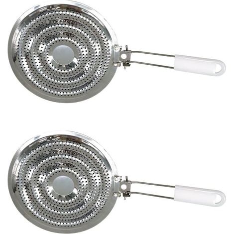 Difusor de calor para encimera, accesorio para cocina de gas, juego de 2 difusores de calor, blanco, acero inoxidable, 20,5 cm