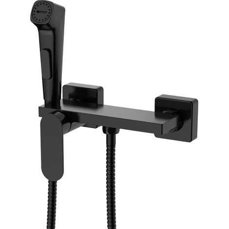 Robinet de bidet mural avec robinet d'arrêt et étagère, noir mat