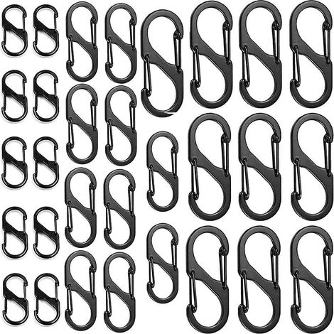 Lot de 30 mousquetons en alliage d'aluminium en forme de S - Clips doubles en métal et étanches pour la maison, la randonnée, les activités de plein air, la pêche, le camping et les voyages (1/5)