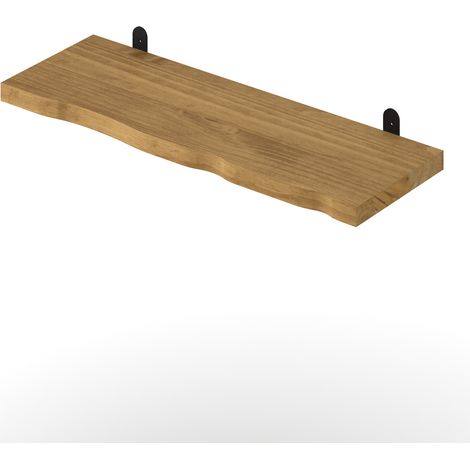 Chunky Live Edge Shelf with "L" Metal Bracket Kit - Pine - L20 x W60 x H2.5 cm - Antique Wax