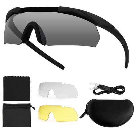 Safety glasses, tactical shooting glasses with 3 interchangeable lenses, safety sunglasses, clear cycling glasses, impact-resistant for work, the (1/5)