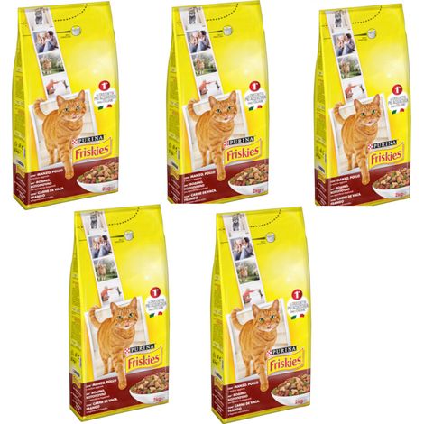 Multipack da 5 friskies purina croccantini per gatti adulti pollo manzo e verdure 2 kg cad