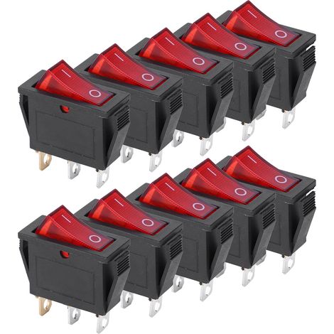 Lot de 10 interrupteurs à bascule 3 broches marche/arrêt avec voyant rouge, 2 positions, accessoires pour appareils électroménagers KCD3 (1/5)