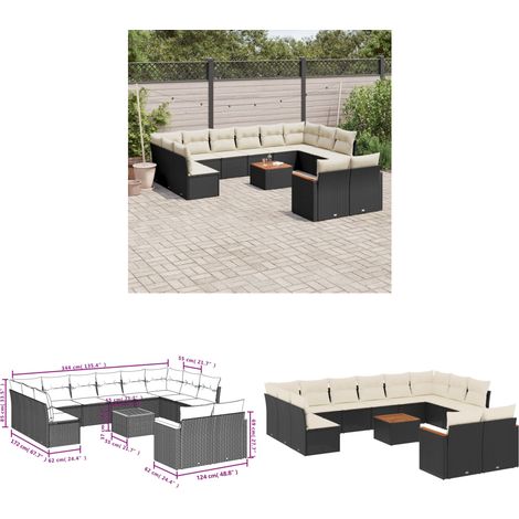 13-tlg. Garten-Sofagarnitur mit Kissen Schwarz Poly Rattan - Gartenmöbel - Esstisch - Lounge Set - Outdoor Möbel - Rattan Sofa - Home & Living (1/3)