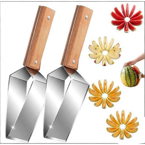 Wassermelonenschneider, Wassermelonenmesser, Edelstahl, Multifunktionaler Obstschneider für Melonen, Avocados, Schnelles Schneiden, Küchenhelfer für Familienfeiern, Campingküche (2er-Pack) (1/5)