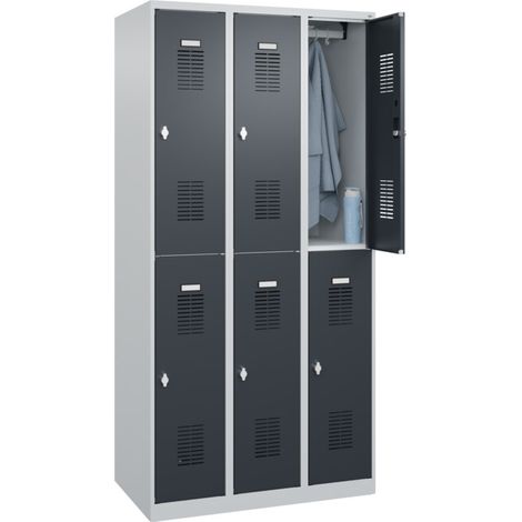 C+P Armoire à casiers double étage Base PLUS, 6 compartiments, 1850x900x500mm, 7035/7016 (1/5)
