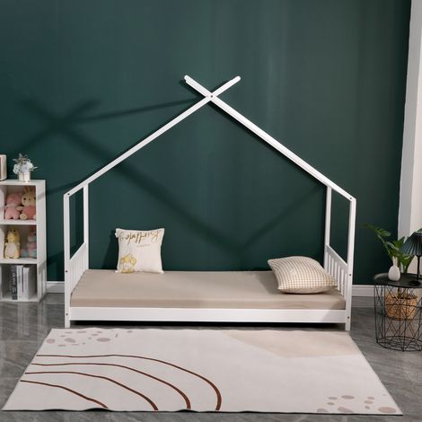 Letto a capanna in pino massiccio 90x190 cm bianco con 10 stecche in multistrato di pioppo - modello Nikita - montaggio rapido e facile