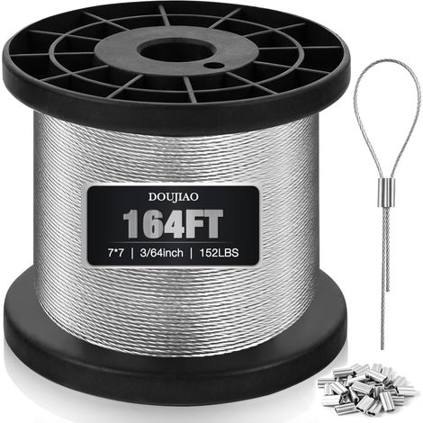 50M Cable Acier,1mm Cable Inox 304, âme de 7×7 brins, 35 Manchons à Sertir (1/5)
