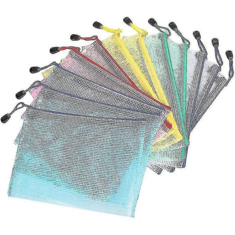 Pochettes à documents A5 (lot de 12), pochettes zippées pour dossiers, pochettes en plastique filet A5 avec fermeture éclair (1/5)